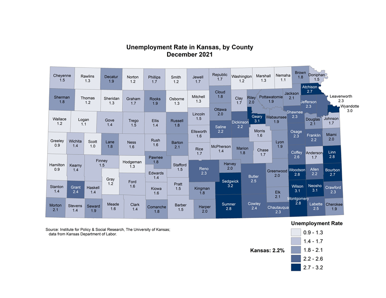 Map of Unemployment Rate in Kansas by County